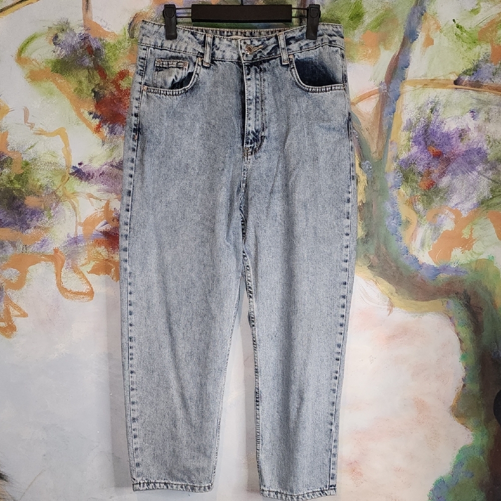 Blue Vintage Wash Ankle Fitted Baggy Jeans